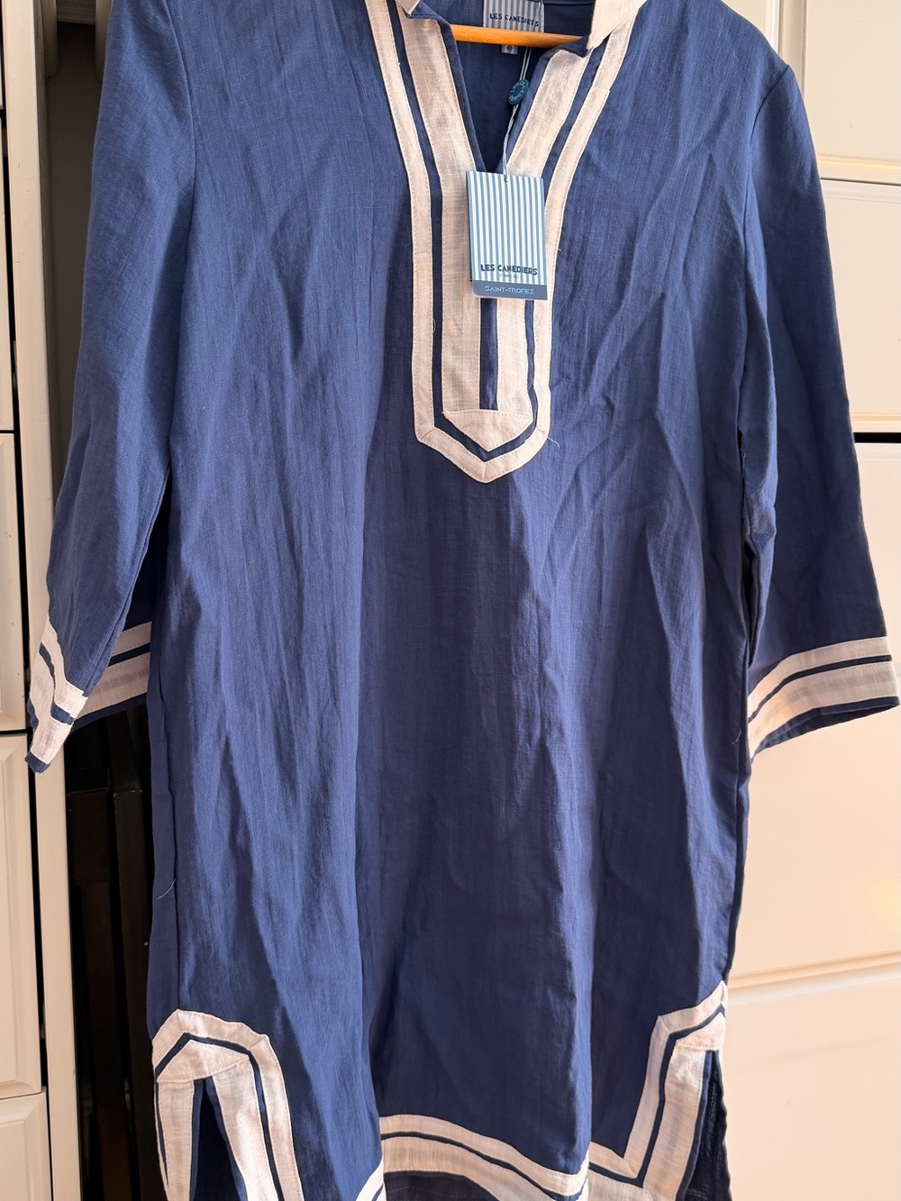 Blue Midi Tunic Dress with White Trim